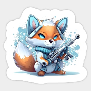 Armored Funny Snow Fox Holding a Riffle Sticker